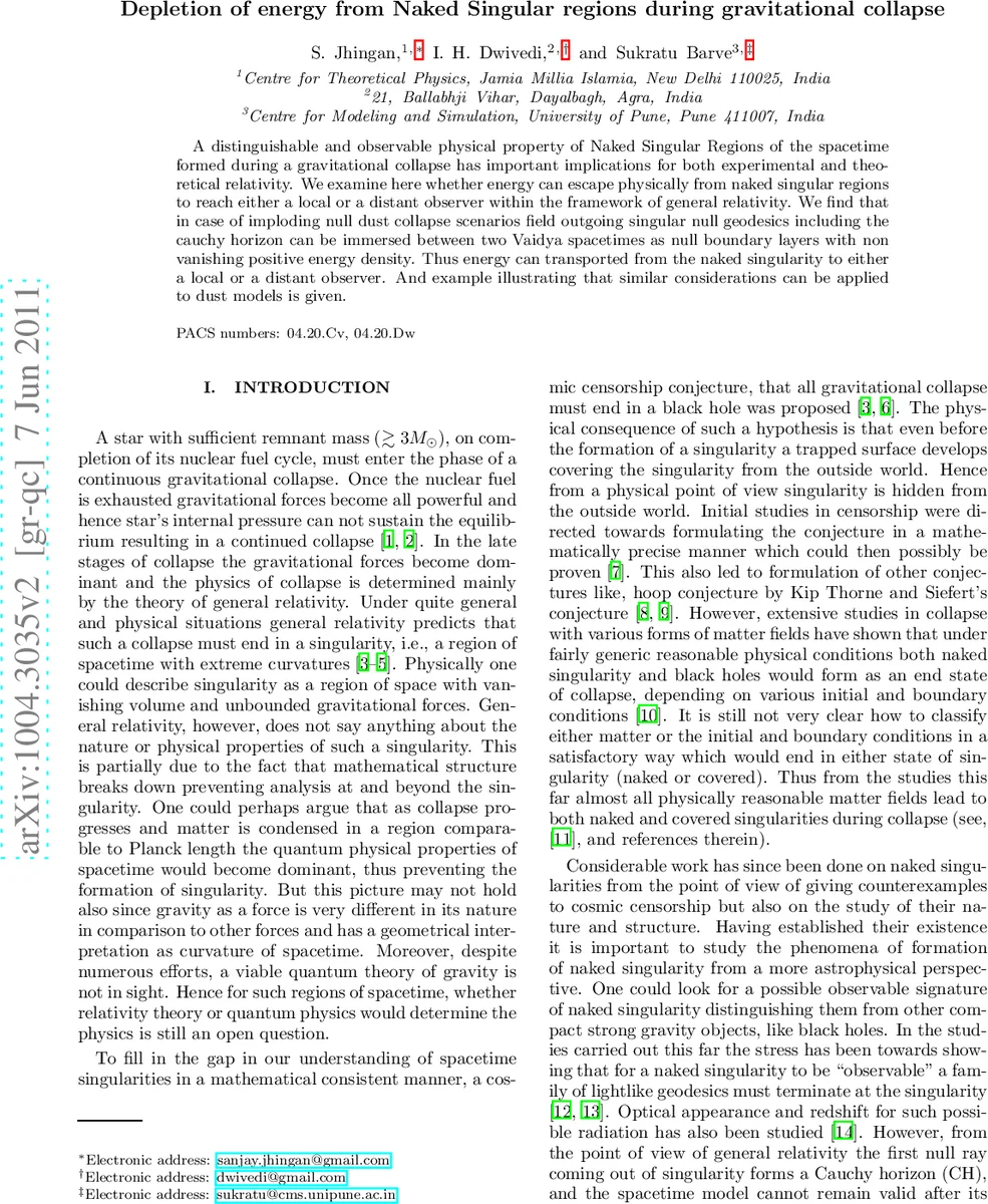Depletion of energy from Naked Singular regions during gravitational   collapse