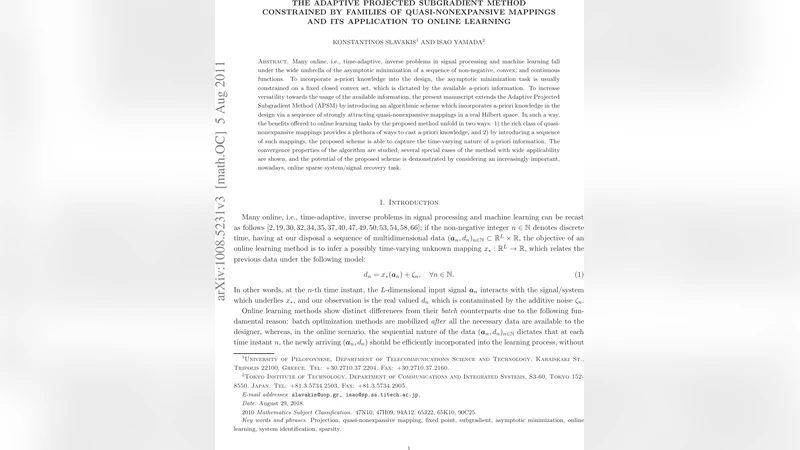 The adaptive projected subgradient method constrained by families of   quasi-nonexpansive mappings and its application to online learning