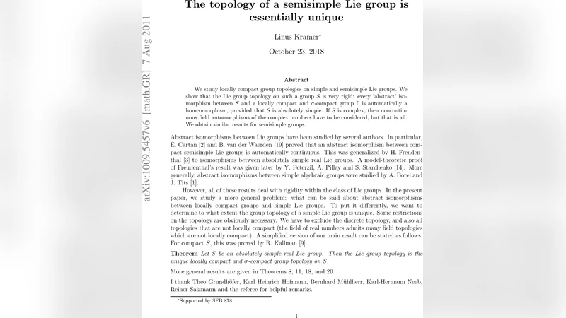 The topology of a semisimple Lie group is essentially unique