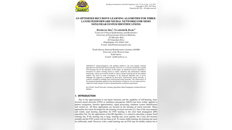 An optimized recursive learning algorithm for three-layer feedforward   neural networks for mimo nonlinear system identifications