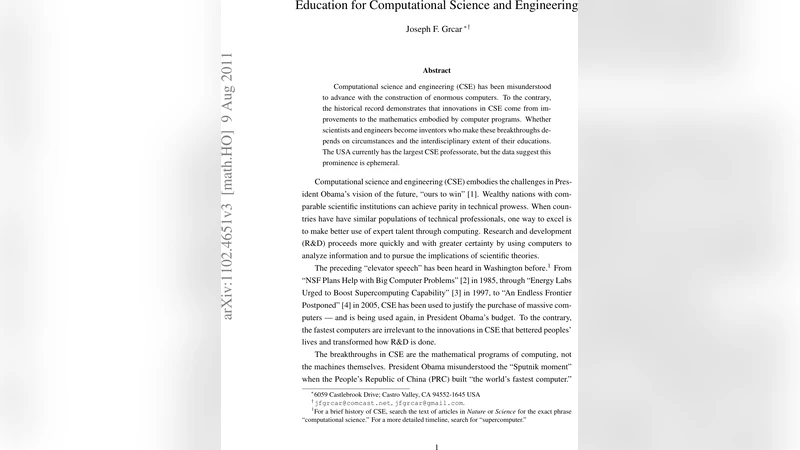 Education for Computational Science and Engineering