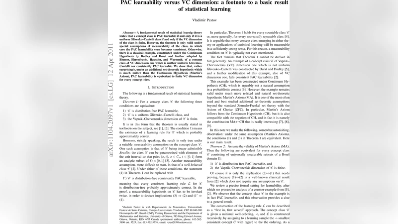 PAC learnability versus VC dimension: a footnote to a basic result of   statistical learning