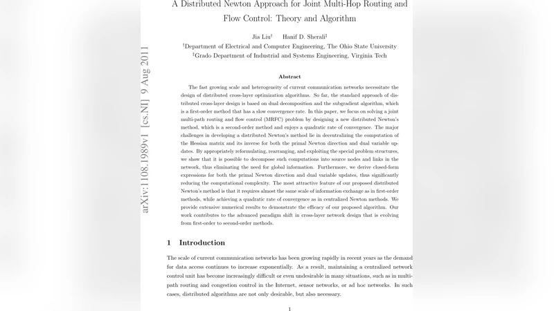 A Distributed Newton Approach for Joint Multi-Hop Routing and Flow   Control: Theory and Algorithm