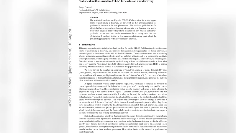 Statistical methods used in ATLAS for exclusion and discovery