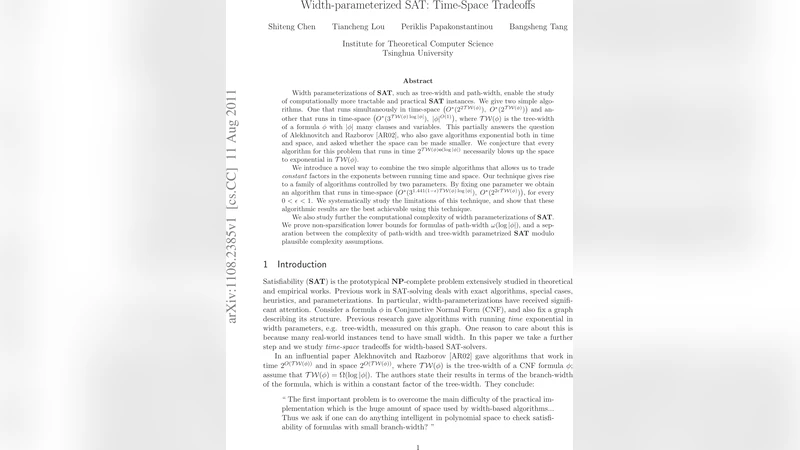Width-parameterized SAT: Time-Space Tradeoffs