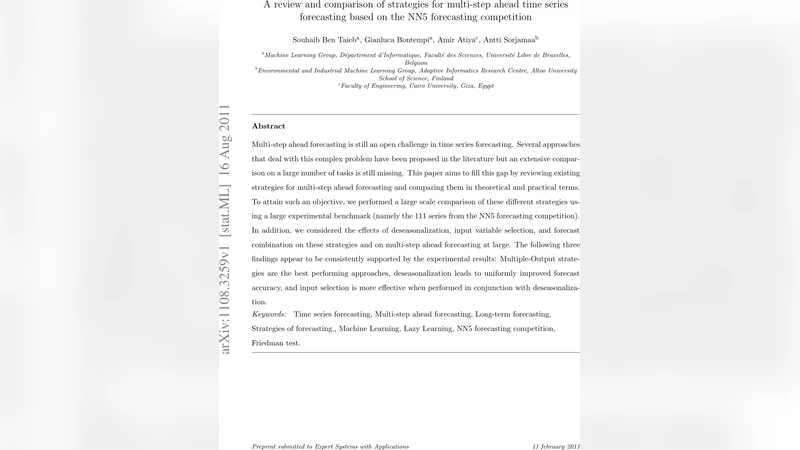 A review and comparison of strategies for multi-step ahead time series   forecasting based on the NN5 forecasting competition