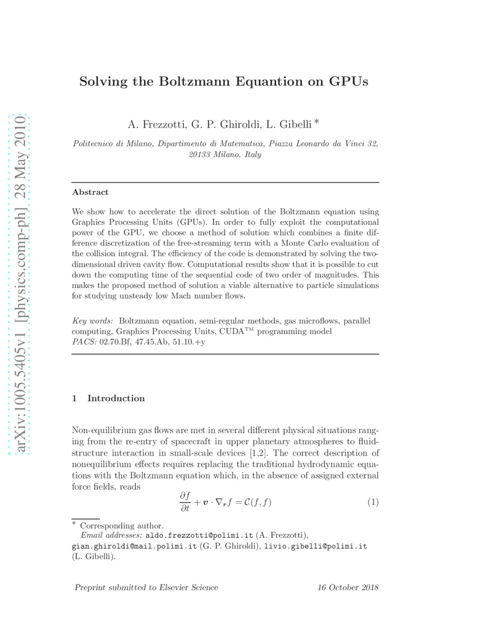 Solving the Boltzmann Equation on GPU