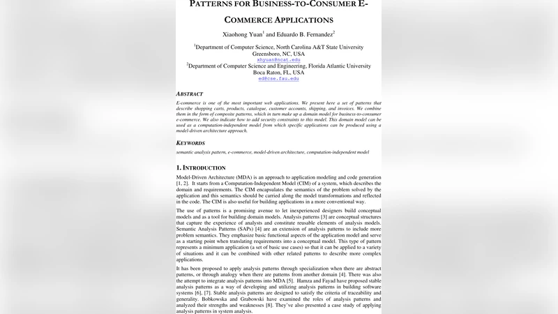 Patterns for Business-to-consumer E-Commerce Applications