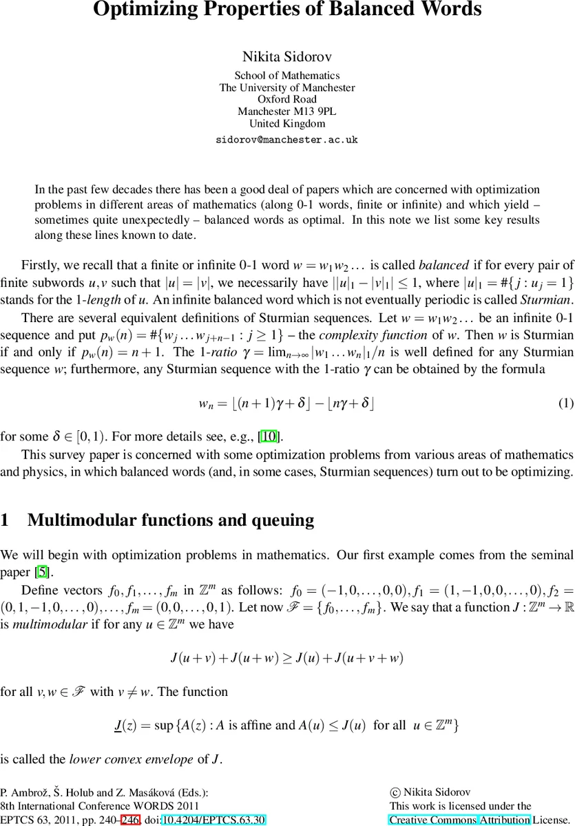 Optimizing Properties of Balanced Words