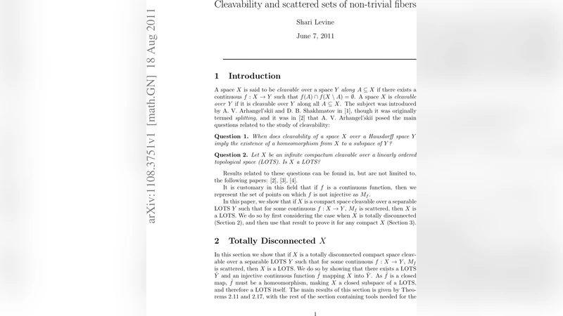Cleavability and scattered sets of non-trivial fibers