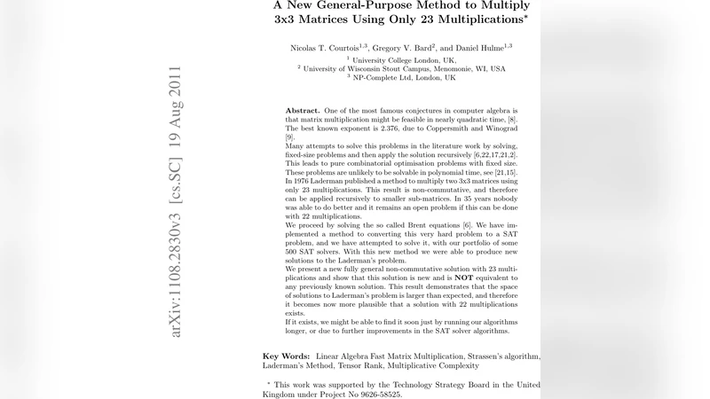 A New General-Purpose Method to Multiply 3x3 Matrices Using Only 23   Multiplications