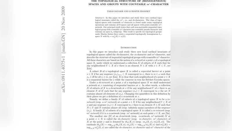 The topological structure of (homogeneous) spaces and groups with   countable cs*-character