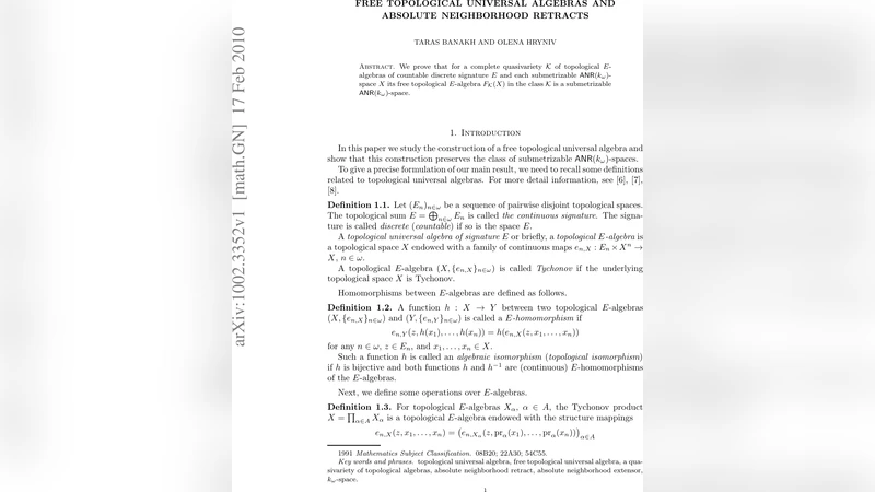 Free topological universal algebras and absolute neighborhood retracts