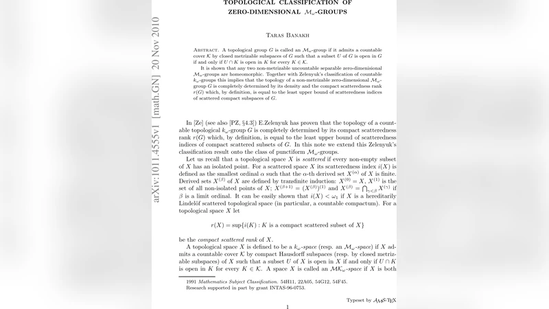 Topological classification of zero-dimensional $M_omega$-groups