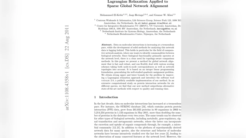 Lagrangian Relaxation Applied to Sparse Global Network Alignment