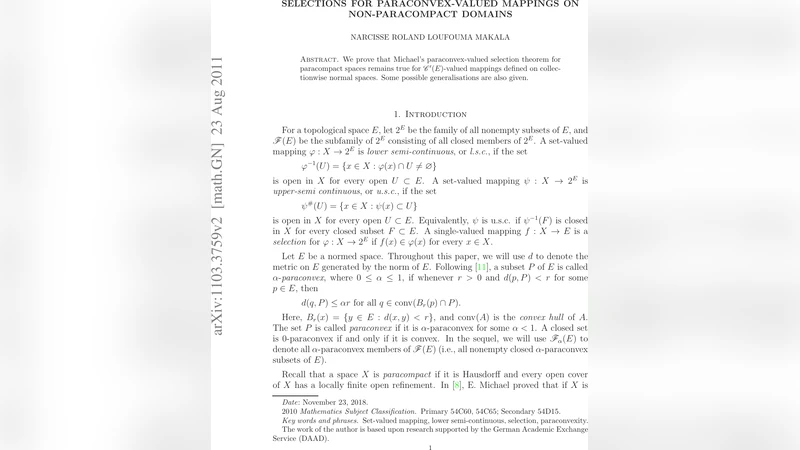 Selections for Paraconvex-valued Mappings on Non-paracompact Domains