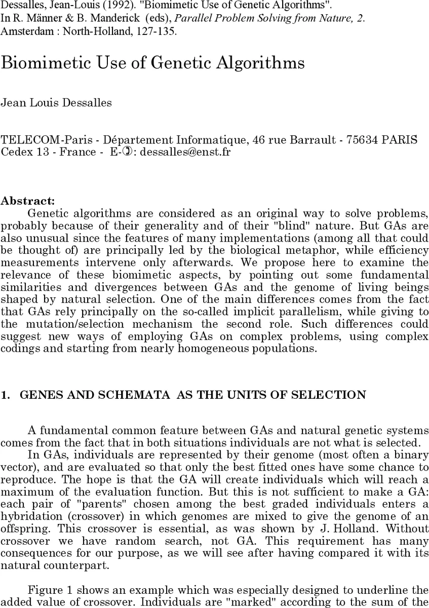 Biomimetic use of genetic algorithms