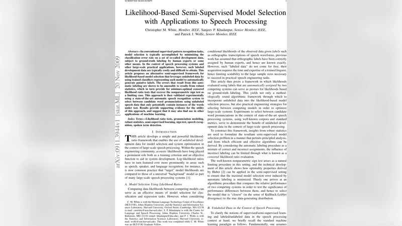 Likelihood-based semi-supervised model selection with applications to   speech processing