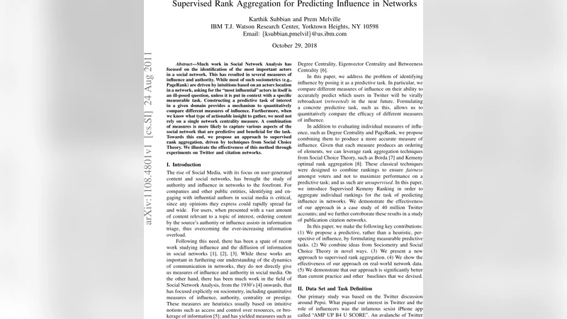 Supervised Rank Aggregation for Predicting Influence in Networks