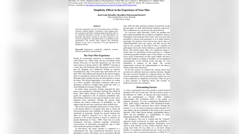 Simplicity Effects in the Experience of Near-Miss