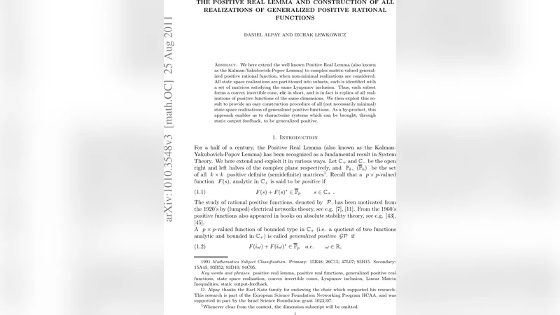 The positive real lemma and construction of all realizations of   generalized positive rational functions