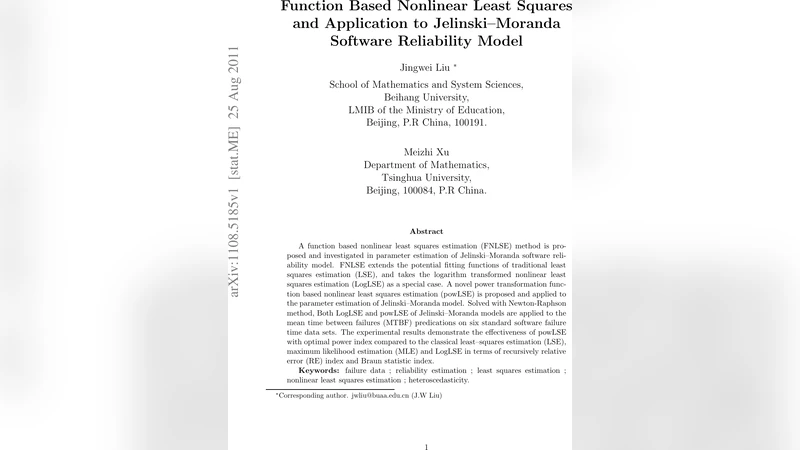 Function Based Nonlinear Least Squares and Application to   Jelinski--Moranda Software Reliability Model