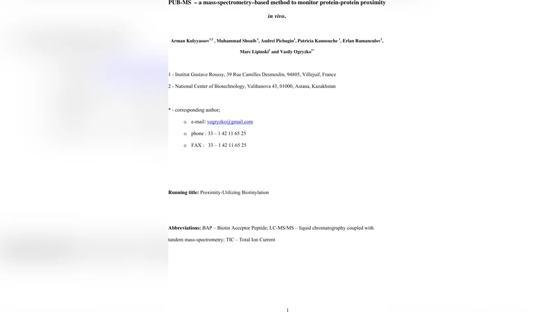 PUB-MS - a mass-spectrometry-based method to monitor protein-protein   proximity in vivo