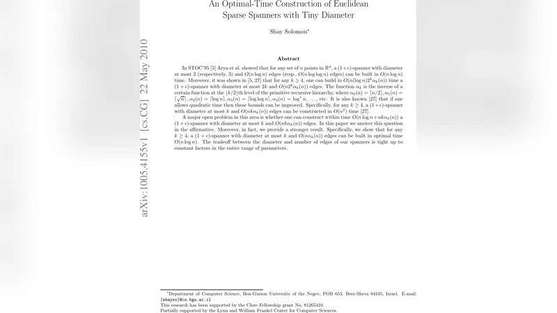 An Optimal-Time Construction of Euclidean Sparse Spanners with Tiny   Diameter