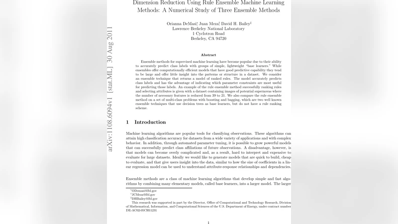 Dimension Reduction Using Rule Ensemble Machine Learning Methods: A   Numerical Study of Three Ensemble Methods