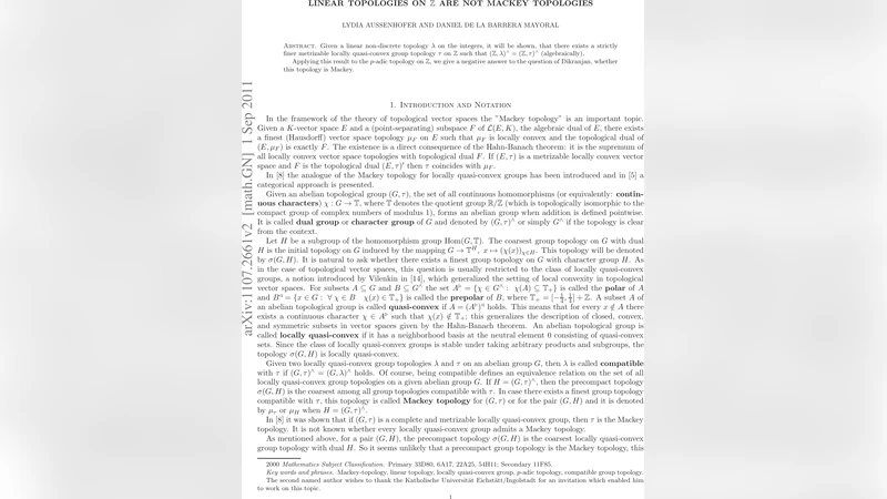 Linear topologies on $Z$ are not Mackey topologies