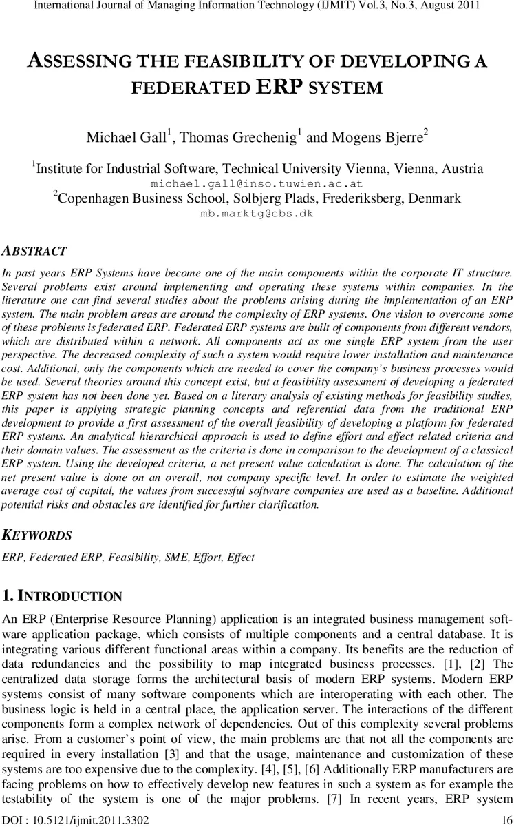 Assessing the Feasibility of Developing a Federated ERP System