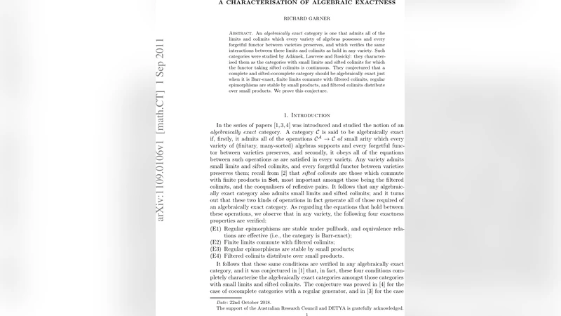 A characterisation of algebraic exactness