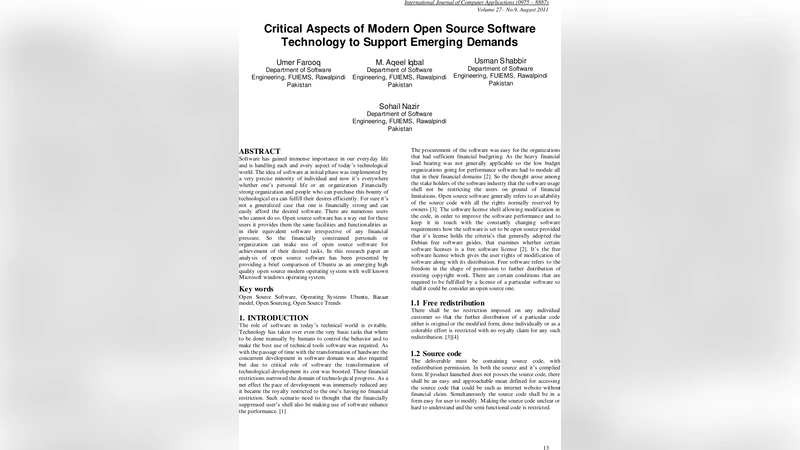 Critical Aspects of Modern Open Source SoftwareTechnology to Support   Emerging Demands