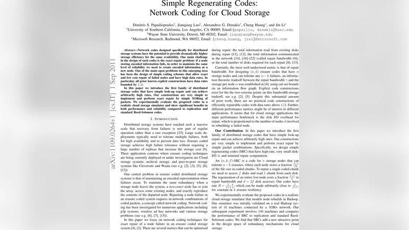 Simple Regenerating Codes: Network Coding for Cloud Storage