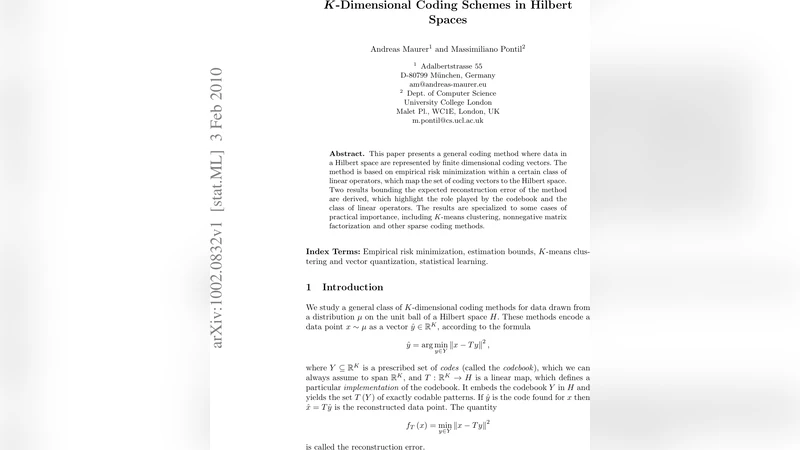 K-Dimensional Coding Schemes in Hilbert Spaces