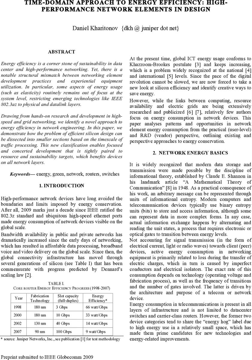Time-domain approach to energy efficiency in high-performance network   element design