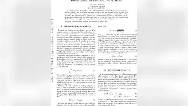 Feldman-Cousins Confidence Levels - Toy MC Method