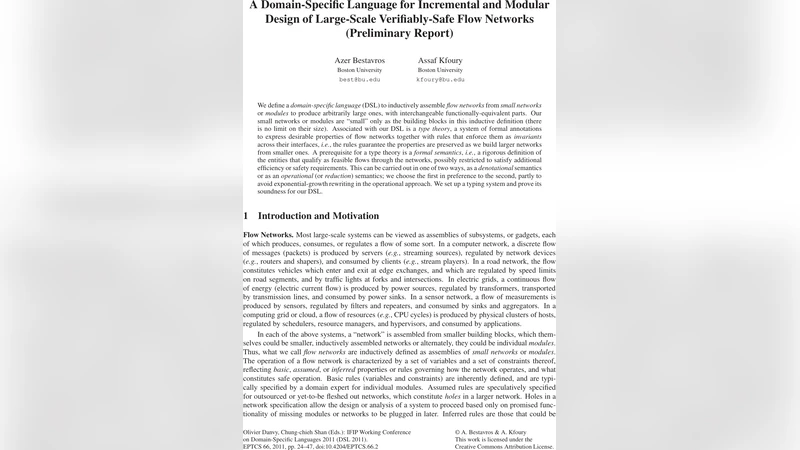 A Domain-Specific Language for Incremental and Modular Design of   Large-Scale Verifiably-Safe Flow Networks (Preliminary Report)