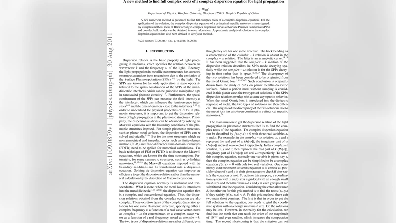A new method to find full complex roots of a complex dispersion equation   for light propagation