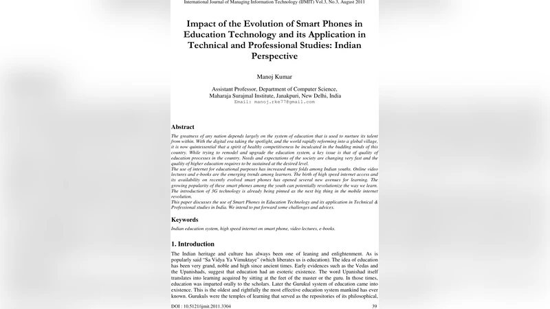 Impact of the Evolution of Smart Phones in Education Technology and its   Application in Technical and Professional Studies: Indian Perspective
