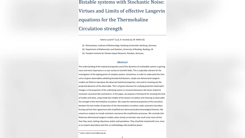 Bistable systems with Stochastic Noise: Virtues and Limits of effective   Langevin equations for the Thermohaline Circulation strength