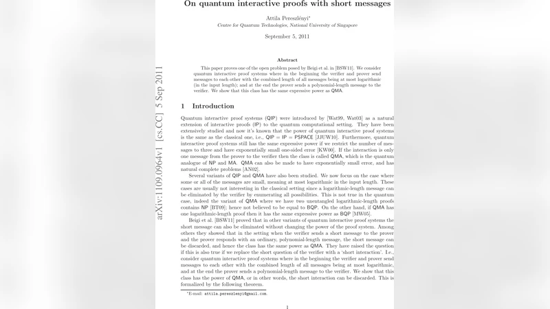 On quantum interactive proofs with short messages