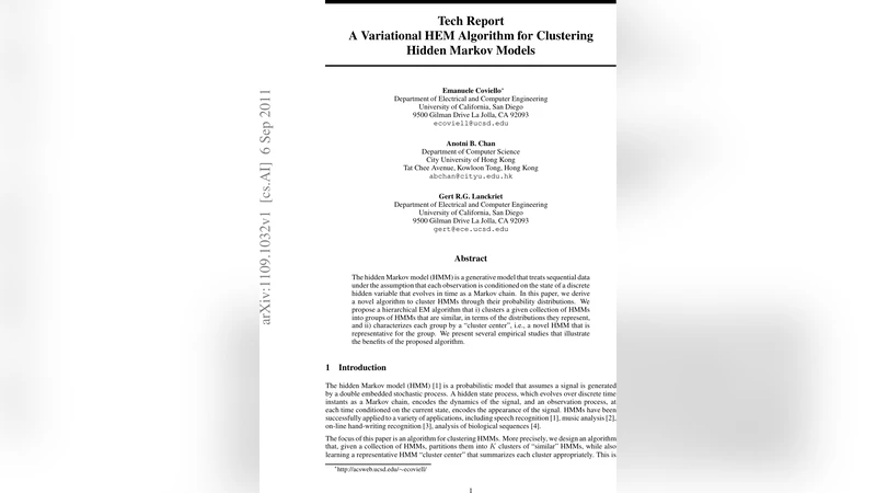 Tech Report A Variational HEM Algorithm for Clustering Hidden Markov   Models
