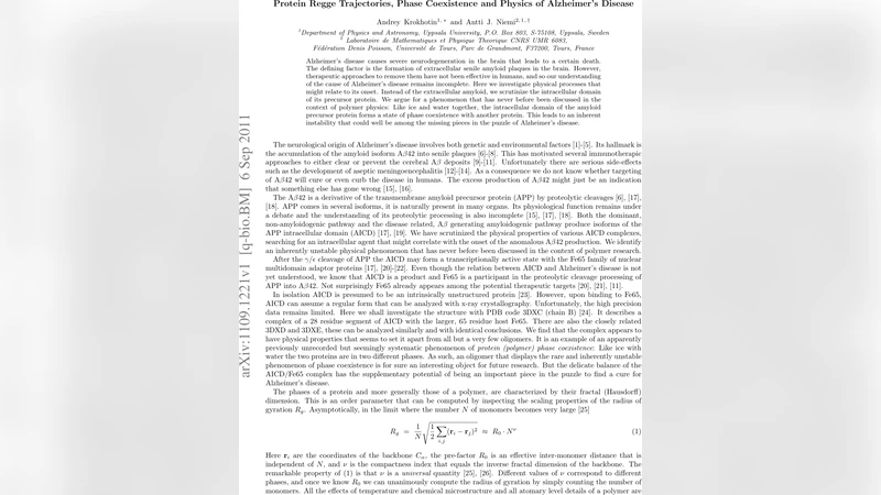 Protein Regge Trajectories, Phase Coexistence and Physics of Alzheimers   Disease