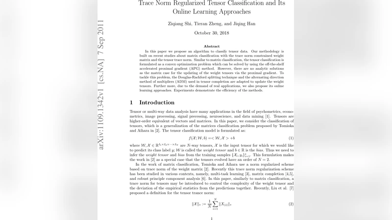 Trace Norm Regularized Tensor Classification and Its Online Learning   Approaches