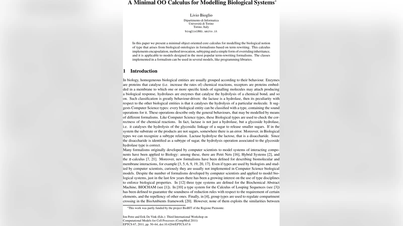 A Minimal OO Calculus for Modelling Biological Systems