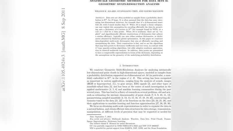 Multiscale Geometric Methods for Data Sets II: Geometric   Multi-Resolution Analysis