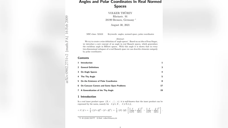 Angles and Polar Coordinates In Real Normed Spaces