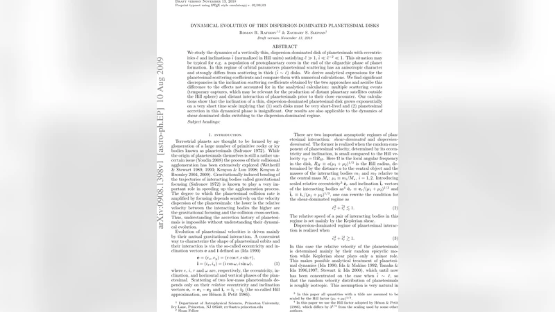 Dynamical evolution of thin dispersion-dominated planetesimal disks