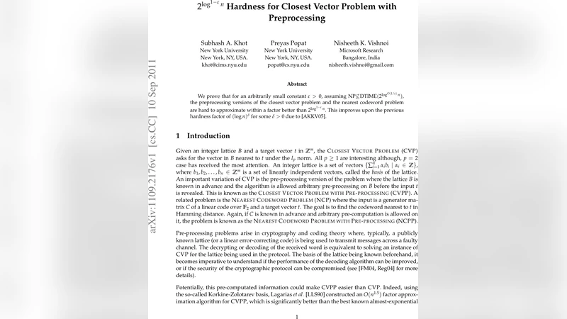 $2^{log^{1-eps} n}$ Hardness for Closest Vector Problem with   Preprocessing